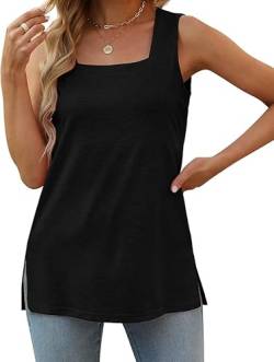 Aokosor Tank Top Damen lang Ärmellos Schwarz T-Shirt Square Neck Locker Tops Lässig Shirts mit Seitenschlitz XL von Aokosor