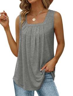 Aokosor Tank Tops Damen Sommer Ärmellose T Shirts Lockere Elegant Oberteile Square Basic Top Grau XL von Aokosor