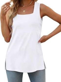 Aokosor Weiß Tank Top Damen Oversize Ärmellos T-Shirt Locker Oberteile Top Damen Lang Sommer Square Neck XXL von Aokosor