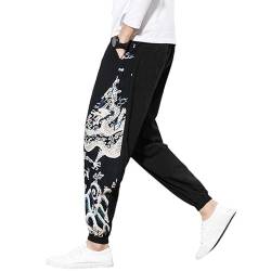 Aoleaky Chinesische Drachen Haremshose, Herren Joggers Sweatpants, japanische Streetwear Hosen Black M von Aoleaky