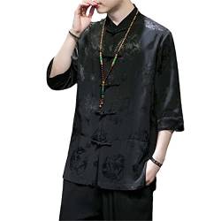 Aoleaky Chinesische traditionelle Kleidung Herren Jacquard Eisseide Tang-Anzug Tellerknopf Hemd Chinesische Hanfu-Bluse mit Stehkragen Black XXL von Aoleaky