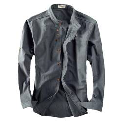Aoleaky Frühlingshemd für Herren - japanischer Vintage-Stil, hochwertiges Leinen, Stehkragen, schlanke Passform, einreihig, lässig Deep Gray XL von Aoleaky