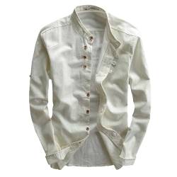 Aoleaky Frühlingshemd für Herren - japanischer Vintage-Stil, hochwertiges Leinen, Stehkragen, schlanke Passform, einreihig, lässig White L von Aoleaky