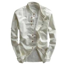 Aoleaky Frühlingshemd für Herren - japanischer Vintage-Stil, hochwertiges Leinen, Stehkragen, schlanke Passform, einreihig, lässig White S von Aoleaky
