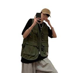 Aoleaky Herren-Tooling-Weste,Streetwear-Cargo-Weste,Hip-Hop-ärmellose Jacke,militärische Mehrzweck-Außenjacke C16 Army EN8 XL von Aoleaky