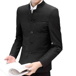 Aoleaky Mandarin Suit Jacket Herren Stehkragen Stehkragen im chinesischen Stil Oberbekleidung Herren Casual Blazer Inline Button Schwarz Black L von Aoleaky