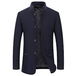 Bekleidung Herren Wollmantel Winter Solider Schwarzer Einreihiger V-Ausschnitt Langer Mantel Lässiger eleganter Übermantel Navy Blue L von Aoleaky