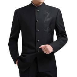 Oriental Dragon Stickerei Herren Tunika Anzug Jacke Schwarz Stehkragen Chinesischer Stil Kung Fu Zhongshan Mantel Black M von Aoleaky