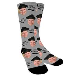 Aolun Personalisierte Socken,Socken Personalisiert Foto,Abschlussgeschenk,Bachelor Hut und Schriftrolle,Legen Sie Ihr Gesicht auf Socken für Damen,Herren von Aolun