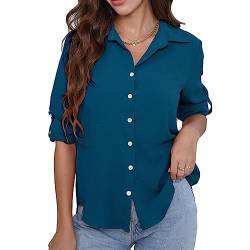 Aomey Damen Bluse Elegant V-Ausschnitt Hemd Langarm Casual Arbeit Langarmshirt mit Knöpfen Lose Basic Einfarbig Oberteile S-XXL von Aomey