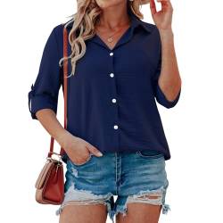 Aomey Damen Bluse Elegant V-Ausschnitt Hemd Langarm Casual Arbeit Langarmshirt mit Knöpfen Lose Basic Einfarbig Oberteile S-XXL von Aomey