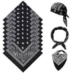 Aomig Bandana Damen Herren, 12pcs Nickitücher Kopftuch Halstuch Männer, Unisex Tuch Bindetuch, Headwear Haar Schal Paisley Muster- Taschentuch/Halstuch, Schwarz (55 x 55 cm) von Aomig