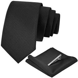 Aomig Herren Krawatten, 3-teiliges Set Krawatten Set mit Einstecktuch krawattenklammer, Schmale Krawatte 6 cm für Männer, Elegant Hochzeit Krawatte für Büro oder Festliche Veranstaltunge (Schwarz) von Aomig