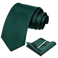 Aomig Herren Krawatten, 3-teiliges Set Krawatten Set mit Einstecktuch krawattenklammer, Schmale Krawatte 8 cm für Männer, Elegant Hochzeit Krawatte für Büro oder Festliche Veranstaltunge (Grün) von Aomig