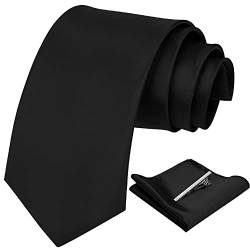 Aomig Herren Krawatten, 3-teiliges Set Krawatten Set mit Einstecktuch krawattenklammer, Schmale Krawatte 8 cm für Männer, Elegant Hochzeit Krawatte für Büro oder Festliche Veranstaltunge (Schwarz) von Aomig