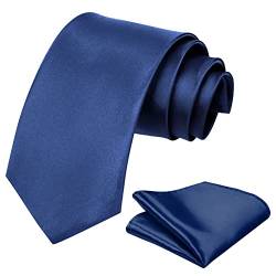 Aomig Herren Krawatten mit Einstecktuch, Schmale Krawatte 8 cm für Männer, Elegant Hochzeit Krawatte für Büro oder Festliche Veranstaltunge (Dunkelblau) von Aomig