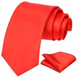 Aomig Herren Krawatten mit Einstecktuch, Schmale Krawatte 8 cm für Männer, Elegant Hochzeit Krawatte für Büro oder Festliche Veranstaltunge (Rot) von Aomig