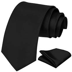 Aomig Herren Krawatten mit Einstecktuch, Schmale Krawatte 8 cm für Männer, Elegant Hochzeit Krawatte für Büro oder Festliche Veranstaltunge (Schwarz) von Aomig