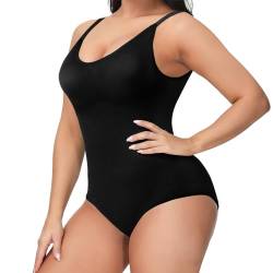 Aomig Shapewear Damen,Body Shaper Bodysuit mit verstellbare Schnalle, Bodysuit Bauchweg ShapingTanga Design Schwarz von Aomig