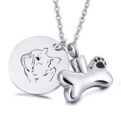 Aooaz Asche Kette mit Anhänger Pfote Knochen Edelstahl Halskette, Memorial Urne Anhänger Haustier Hund Worten Kostenlose Gravur - Bulldogge von Aooaz