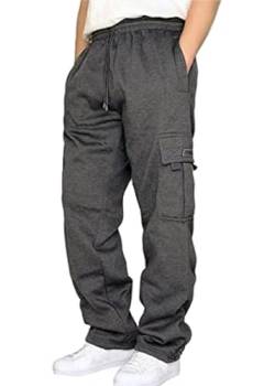 Aoouekul Herren Sporthose Fleece Jogger Jogginghose Sweatpants Trainingshose Elastische Elastische Freizeithose Hose mit Seitentaschen (Holzkohle,4XL) von Aoouekul