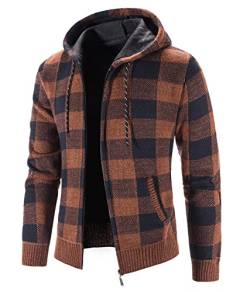 Aoouekul Strickjacke Herren mit Kapuze Fleecejacke Strickjacken mit Reissverschluss Winter Cardigan Warm Halten Hoodie (DE/NL/SE/PL, Alphanumerisch, XL, Regular, Regular, Braun) von Aoouekul