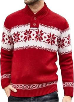 Aoouekul Weihnachtspullover Herren Winterpullover Warm Weihnachten Pullover Christmas Sweater Weihnachtspulli Winter Strickpullover(Rot, XL) von Aoouekul