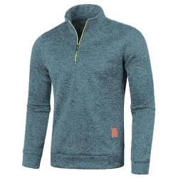 Half Zip Pullover Herren Ohne Kapuze Männer für Solid Arbeitspullover Oversize Winter Sport Arbeitspullover Sweater Men (DE/NL/SE/PL, Alphanumerisch, 3XL, Regular, Regular, Denim Blue) von Aoouekul