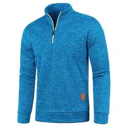 Half Zip Pullover Herren Ohne Kapuze Männer für Solid Arbeitspullover Oversize Winter Sport Arbeitspullover Sweater Men (DE/NL/SE/PL, Alphanumerisch, 4XL, Regular, Regular, Blau) von Aoouekul