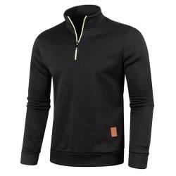 Half Zip Pullover Herren Ohne Kapuze Männer für Solid Arbeitspullover Oversize Winter Sport Arbeitspullover Sweater Men (DE/NL/SE/PL, Alphanumerisch, 4XL, Regular, Regular, Schwarz) von Aoouekul