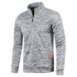 Half Zip Pullover Herren Ohne Kapuze Männer für Solid Arbeitspullover Oversize Winter Sport Arbeitspullover Sweater Men (DE/NL/SE/PL, Alphanumerisch, L, Regular, Regular, Hellgrau) von Aoouekul