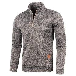 Half Zip Pullover Herren Ohne Kapuze Männer für Solid Arbeitspullover Oversize Winter Sport Arbeitspullover Sweater Men (DE/NL/SE/PL, Alphanumerisch, L, Regular, Regular, Kaffee) von Aoouekul