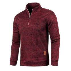 Half Zip Pullover Herren Ohne Kapuze Männer für Solid Arbeitspullover Oversize Winter Sport Arbeitspullover Sweater Men (DE/NL/SE/PL, Alphanumerisch, L, Regular, Regular, Weinrot) von Aoouekul