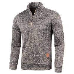 Half Zip Pullover Herren Ohne Kapuze Männer für Solid Arbeitspullover Oversize Winter Sport Arbeitspullover Sweater Men (DE/NL/SE/PL, Alphanumerisch, M, Regular, Regular, Kaffee) von Aoouekul