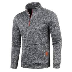 Half Zip Pullover Herren Ohne Kapuze Männer für Solid Arbeitspullover Oversize Winter Sport Arbeitspullover Sweater Men (DE/NL/SE/PL, Alphanumerisch, S, Regular, Regular, Schwarzgrau) von Aoouekul