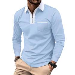 Longshirt Herren Reißverschluss Longsleeve T-Shirt Langarm Unterhemd Pullover Langarmshirt Shirt Langarm Henley (DE/NL/SE/PL, Alphanumerisch, L, Regular, Regular, Hellblau) von Aoouekul