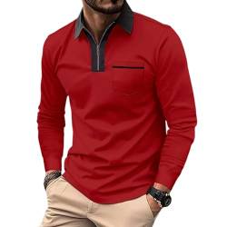 Longshirt Herren Reißverschluss Longsleeve T-Shirt Langarm Unterhemd Pullover Langarmshirt Shirt Langarm Henley (DE/NL/SE/PL, Alphanumerisch, XXL, Regular, Regular, Rot) von Aoouekul