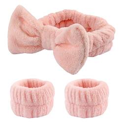 Aopwsrlyi 3-teiliges süßes Schleifen-Haarband und Armband-Set, für Damen und Mädchen, Spa-Stirnband zum Waschen des Gesichts, Make-up, Haarband, Hautpflege-Stirnbänder (Hellorange, Einheitsgröße) von Aopwsrlyi