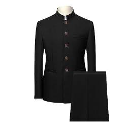 Traditioneller 2-teiliger Chinesischer Tunika Anzug für Männer Slim Fit Stehkragen Cosplay Blazer Anzug Charmantes Smoking Hosen Set (EU Größe L Asia XL,Schwarz) von Aosufei