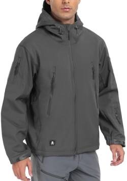 Herren Softshell-Jacken, Militärisch, Taktisch, Wasserdicht, für Camping, Jagd, Angeln, Outdoor, Kapuzenjacke Grau XL von Aosyax