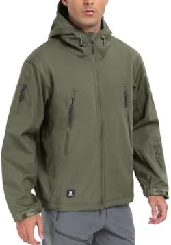 Herren Softshell-Jacken, Militärisch, Taktisch, Wasserdicht, für Camping, Jagd, Angeln, Outdoor, Kapuzenjacke Grün L von Aosyax