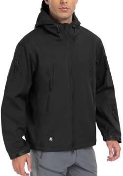 Herren Softshell-Jacken, Militärisch, Taktisch, Wasserdicht, für Camping, Jagd, Angeln, Outdoor, Kapuzenjacke Schwarz M von Aosyax