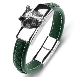Aotiwe Armbänder Set, Man Bracelet Schweinekopf Grün Armbänder für Herren Set Pu Leder 20cm von Aotiwe