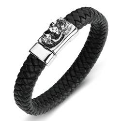 Aotiwe Armbänder für Herren Dünn, Armband Herren Geflochten Drachenkopf Schwarz Men Bracelet Pu Leder 16.5cm von Aotiwe