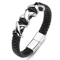 Aotiwe Armbänder für Herren Leder, Schwarzes Armband für Männer Typ X Armband Herren 18.5cm von Aotiwe
