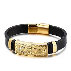 Aotiwe Armband Herren Nordisch, Mannen Armband Buchstabe G Gold Schwarz Leder 21cm Geschenk für Sie von Aotiwe