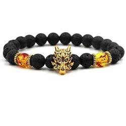 Aotiwe Armband Lavastein Herren, Bracelet Men Drachen Schwarz Gold Kristall 19cm Geschenke für Männer von Aotiwe