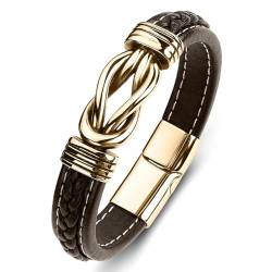 Aotiwe Armband Mann Dünn, Herren Armband Kette U Form Gold Braun Bracelet Herren Pu Leder 18.5cm von Aotiwe
