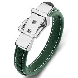 Aotiwe Armband Mann Leder, Armbänder für Männer Gürtelschnalle Silber Grün Armband Herren Geflochten 18.5cm von Aotiwe