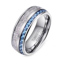 Aotiwe Eheringe Silber Herren, Boho Ringe Metallfoliengewebe Blaue Kohlefaser 8mm Ring Schlicht Wolfram Größe 52 (16.6) von Aotiwe